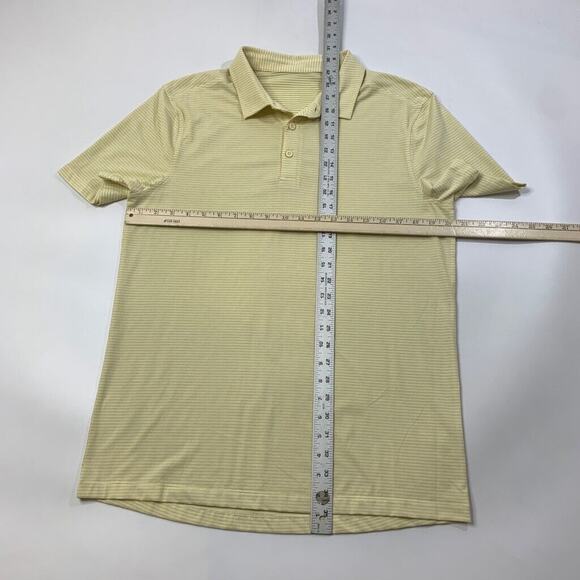 Lululemon Polo Shirt Mens L Large SLIM Fit Pale Yellow Gray Striped Short Sleeve - Picture 5 of 10